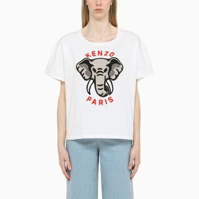 Kenzo Crew Neck Ken-zo Cotton T-shirt With Embroidery In White