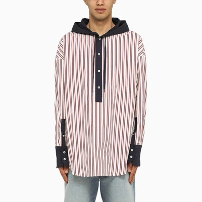 Bluemarble Stripe Poplin Hooded Shirt In White