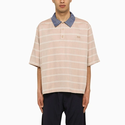 4sdesigns Striped Woven Polo Shirt In Green
