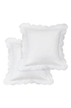 Melange White Embroidered Double Scallop 300 Thread Count 100% Cotton 26" Square Pillow Sham In White/ White