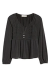 Lucky Brand Smocked Sandwash Top In Black