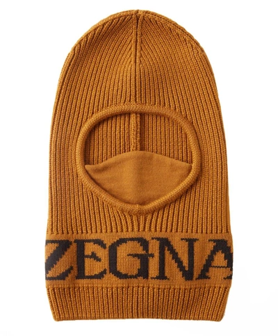 Ermenegildo Zegna Techmerino Logo Wool Balaclava In Brown