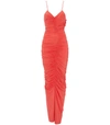 Victoria Beckham Fitted Ruched Jersey Long Dress In Orange