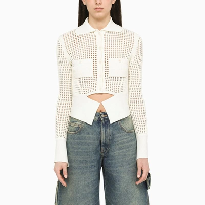 Andreädamo Open-knit Panelled Cardigan In Beige