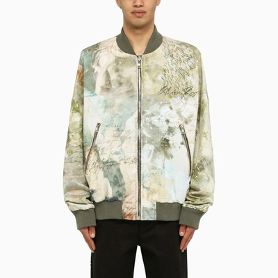 Balmain Reversible Bomber Jacket With Multicolored Sky Print In Green