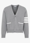 Thom Browne 4-bar Knitted Cardigan In Gray