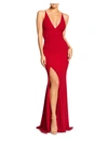 Dress The Population Iris Sleeveless Crepe Slit Gown In Red