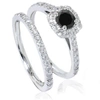 Pompeii3 7/8ct Cushion Halo Black Diamond Engagement Ring Set 14k White Gold In Multi