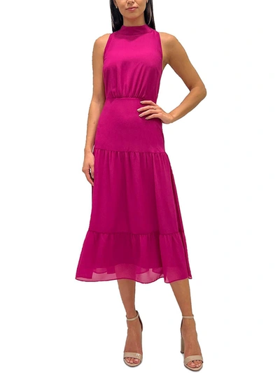 Sam Edelman High Neck Tiered Hem Sleeveless Midi Dress In Pink