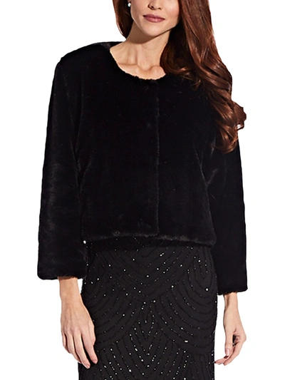Adrianna Papell Womens Faux Fur Layering Shrug In Black
