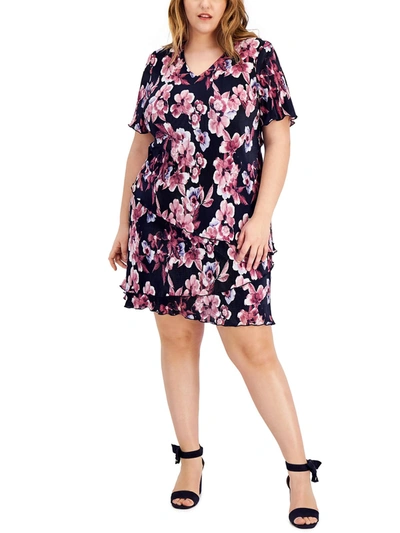 Connected Apparel Plus Womens Pleated Floral Sheath Dress In Multi