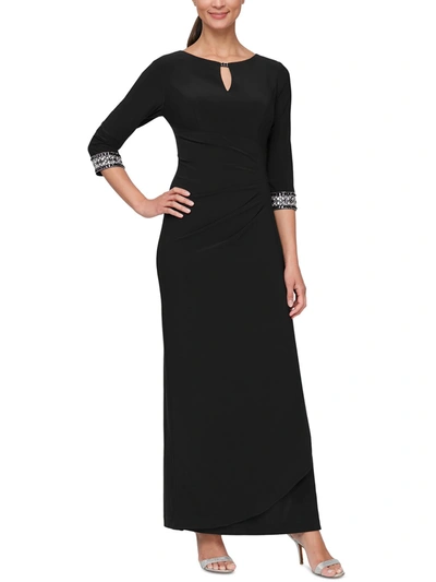 Alex Evenings Womens Embellished Maxi Evening Dress In Black