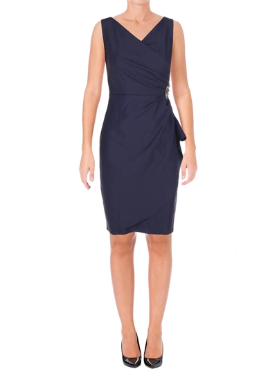 Alex Evenings Womens Embellished Faux-wrap Cocktail Dress In Blue