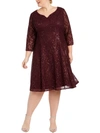 SLNY WOMENS SEQUINED LACE COCKTAIL DRESS
