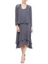 Sl Fashions Slny Beaded Detail Chiffon Dress With Jacket In Blue