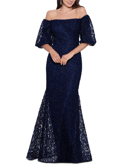 Xscape Womens Lace Maxi Evening Dress In Blue