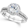 Pompeii3 1 1/3ct Round Diamond Halo Engagement Ring Set 14k White Gold In Multi