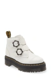 Dr. Martens' Devon Flower Buckle Leather Platform Boots In White