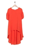 Patrizia Luca Ruched Sleeve High-low Tunic Top In Orange