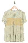 Dr2 By Daniel Rainn Floral Keyhole Tiered Peasant Top In M761 Mint