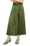 Vince Metallic Smocked Tiered Midi Skirt In Herb