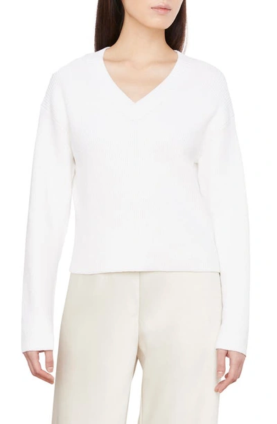 Vince Drop-shoulder V-neck Pullover Sweater In White