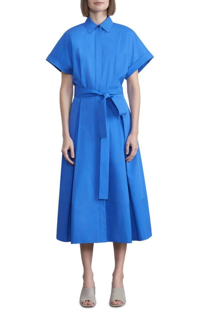 Lafayette 148 Belted Short-sleeve A-line Shirtdress In Classic Cobalt