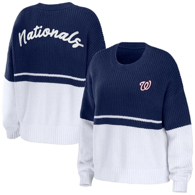 Wear By Erin Andrews Women's  Navy, White Washington Nationals Chunky Pullover Sweater In Navy,white