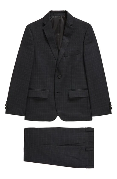 Andrew Marc Kids' Check Slim Fit Suit In Black