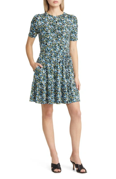 Boden Floral Short Sleeve Tiered Fit & Flare Minidress In Linseed, Painterly Floret