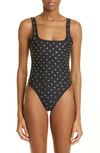 ALEXANDER WANG EMBELLISHED ALLOVER LOGO ONE-PIECE SWIMSUIT