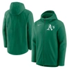 NIKE NIKE KELLY GREEN OAKLAND ATHLETICS AUTHENTIC COLLECTION PERFORMANCE RAGLAN FULL-ZIP HOODIE