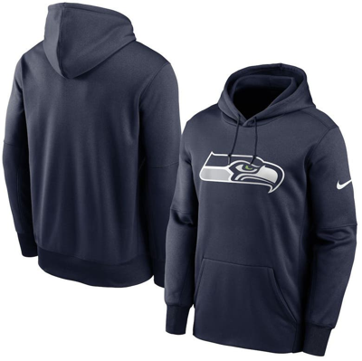 Nike Men's Big And Tall College Navy Seattle Seahawks Fan Gear Primary Logo Therma Performance Pullover H In Blue