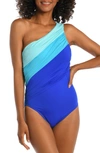 LA BLANCA LA BLANCA ISLAND GODDESS RUCHED COLORBLOCK ONE-SHOULDER ONE-PIECE SWIMSUIT