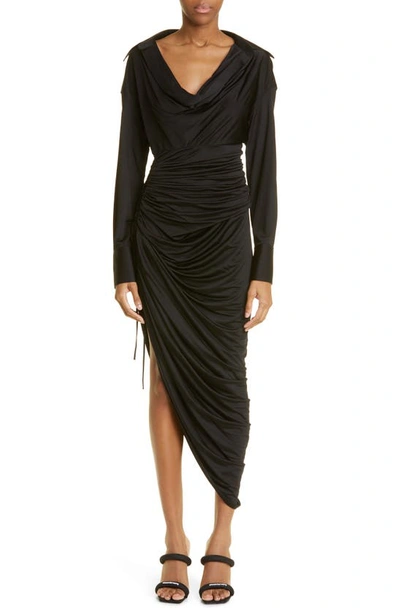 Alexander Wang Asymmetric Draped Stretch-jersey Midi Dress In Black