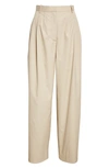 The Row Bufus Pleated Cotton-poplin Straight-leg Pants In Stone