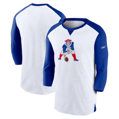 Nike Men's  White, Royal New England Patriots Rewind 3/4-sleeve T-shirt In White,royal