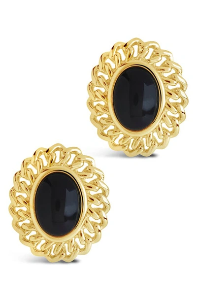Sterling Forever 14k Plated Onyx Ainsley Studs In Gold