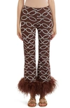 VALENTINO CHAIN JACQUARD KNIT FEATHER HEM PANTS