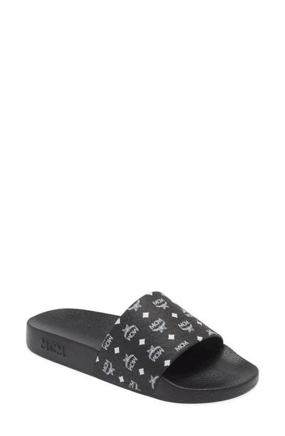 Mcm Women Black Rubber Slippers In Animal Print