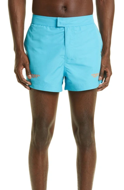 Off-white Logo-print Swim Shorts In Turquoise