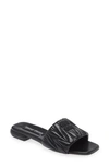 Miu Miu Raffia Logo Flat Slide Sandals In Nero