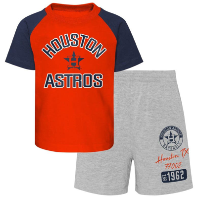 Outerstuff Kids' Toddler Orange/heather Gray Houston Astros Two-piece Groundout Baller Raglan T-shirt & Shorts Set