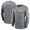 NIKE NIKE GRAY NEW ORLEANS SAINTS SIDELINE VELOCITY ATHLETIC STACK PERFORMANCE LONG SLEEVE T-SHIRT