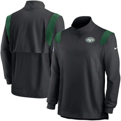 NIKE NIKE BLACK NEW YORK JETS SIDELINE COACH CHEVRON LOCKUP QUARTER-ZIP LONG SLEEVE TOP