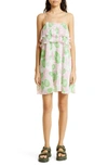 Ganni Tiered Printed Georgette Mini Dress In Pink Tulle