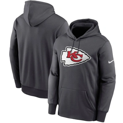 Nike Heathered Charcoal Kansas City Chiefs Primary Logo Therma Pullover Hoodie In Anthracite