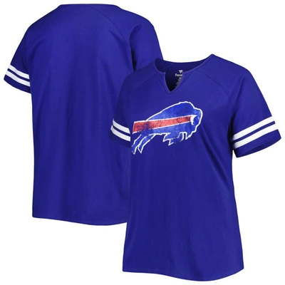 Fanatics Branded Royal Buffalo Bills Plus Size Logo Striped Raglan Notch Neck T-shirt