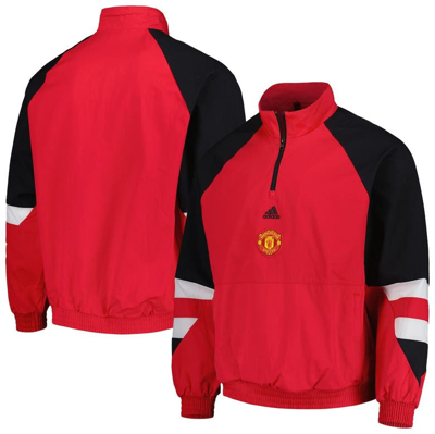 Adidas Originals Adidas Red Manchester United Football Icon Raglan Quarter-zip Top