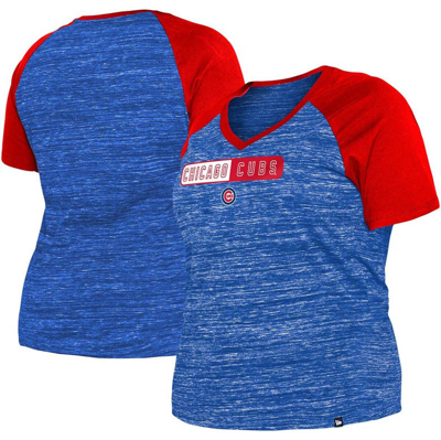 New Era Royal Chicago Cubs Plus Size Space Dye Raglan V-neck T-shirt